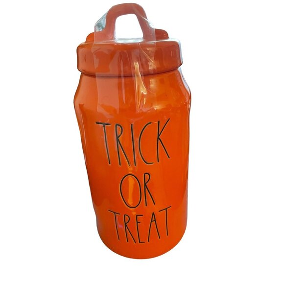 RAE Dunn Orange Halloween Mug Cup Trick or Treat Cannister 10" Artisan Collecti - Picture 1 of 10